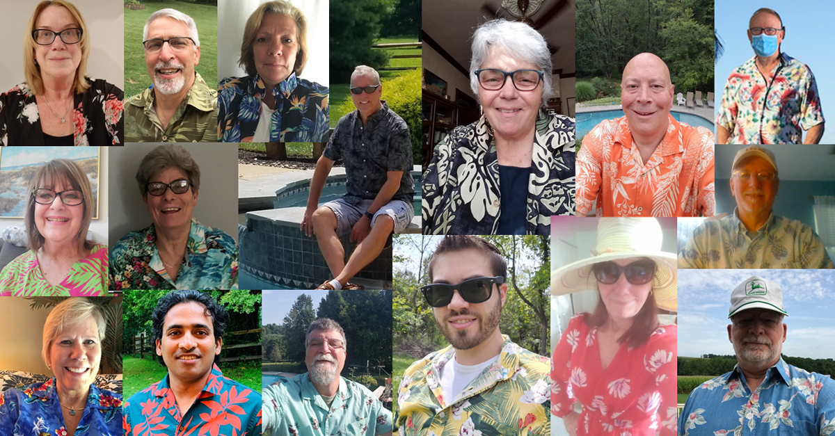 collage of AFS team wearing Hawaiian shirts