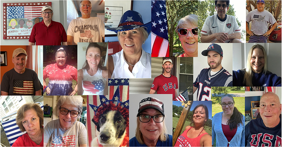 collage of AFS team wearing red, white and blue
