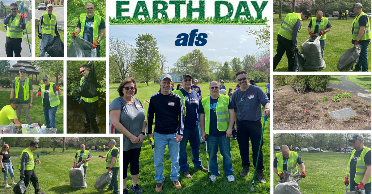 employees cleaning up trash for Earth Day