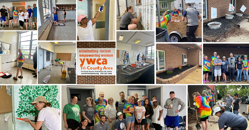employees fixing up the local YWCA at a volunteer event