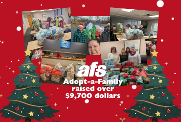 AFS employees with presents collected for charity